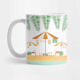 Two people on a sandy beach illustration Mug